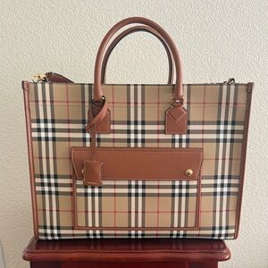 Burberry Beige and Brown Checkered Tote